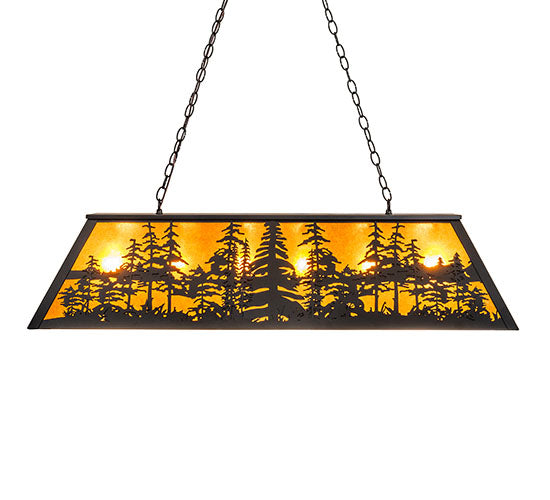 Meyda Lighting Tall Pines 48" 6-Light Textured Black Island Pendant Light With Amber Mica Shade Glass