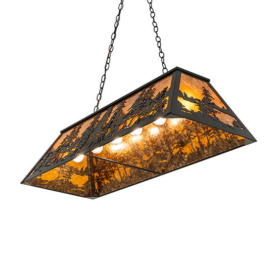 Meyda Lighting Tall Pines 48" 6-Light Textured Black Island Pendant Light With Amber Mica Shade Glass