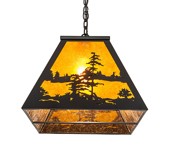 Meyda Lighting Tall Pines 48" 6-Light Textured Black Island Pendant Light With Amber Mica Shade Glass