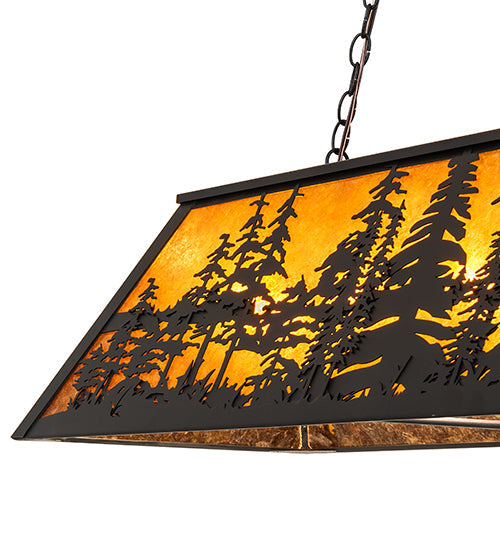 Meyda Lighting Tall Pines 48" 6-Light Textured Black Island Pendant Light With Amber Mica Shade Glass