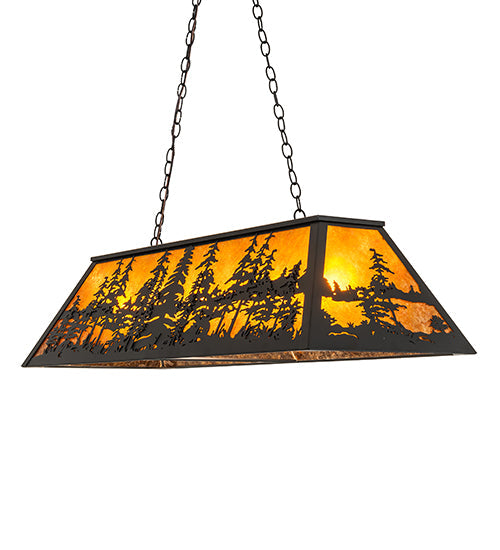 Meyda Lighting Tall Pines 48" 6-Light Textured Black Island Pendant Light With Amber Mica Shade Glass