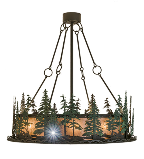 Meyda Lighting Tall Pines 48" 8-Light Antique Copper & Green Trees Chandelier With Silver Mica Shade Glass and Fan