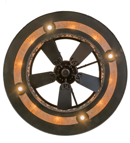 Meyda Lighting Tall Pines 48" 8-Light Antique Copper & Green Trees Chandelier With Silver Mica Shade Glass and Fan