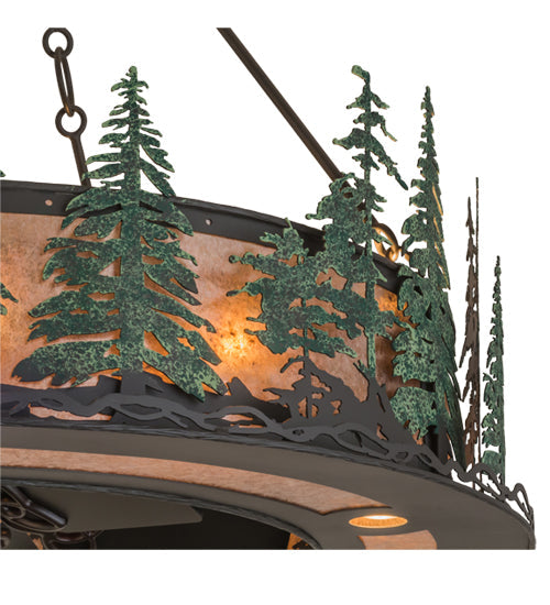 Meyda Lighting Tall Pines 48" 8-Light Antique Copper & Green Trees Chandelier With Silver Mica Shade Glass and Fan