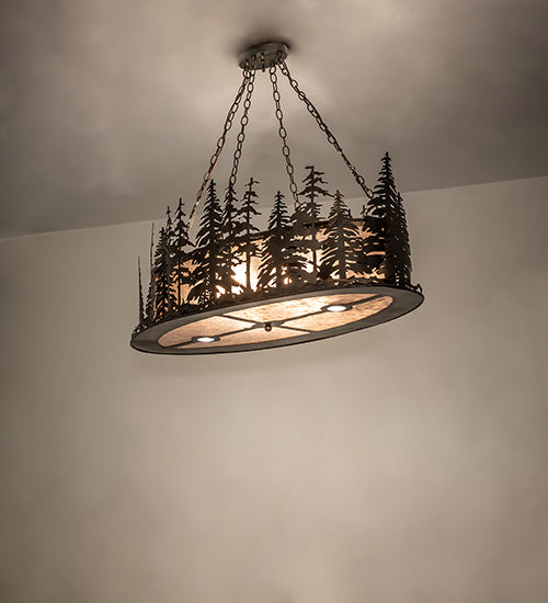 Meyda Lighting Tall Pines 48" 8-Light Dark Burnished Antique Copper Island Inverted Pendant Light With Silver Mica Shade Glass