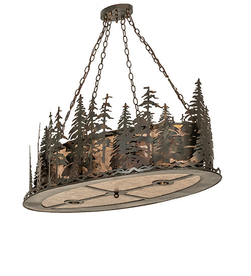 Meyda Lighting Tall Pines 48" 8-Light Dark Burnished Antique Copper Island Inverted Pendant Light With Silver Mica Shade Glass