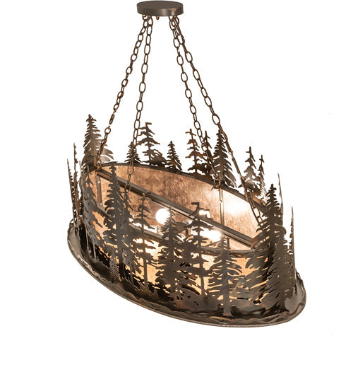 Meyda Lighting Tall Pines 48" 8-Light Dark Burnished Antique Copper Island Inverted Pendant Light With Silver Mica Shade Glass