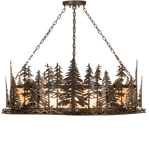 Meyda Lighting Tall Pines 48" 8-Light Dark Burnished Antique Copper Island Inverted Pendant Light With Silver Mica Shade Glass