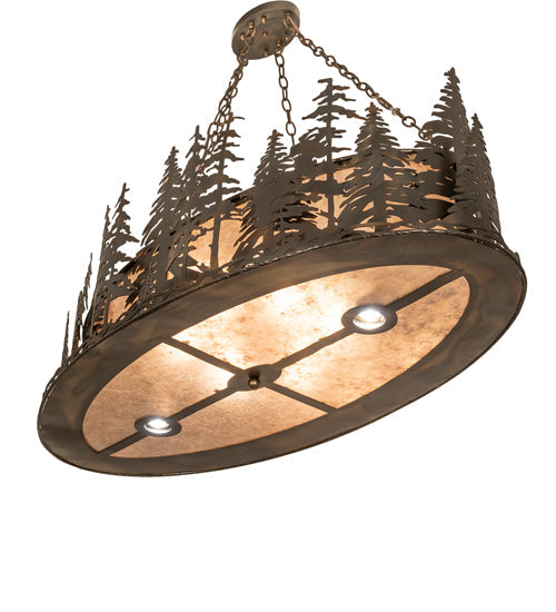 Meyda Lighting Tall Pines 48" 8-Light Dark Burnished Antique Copper Island Inverted Pendant Light With Silver Mica Shade Glass
