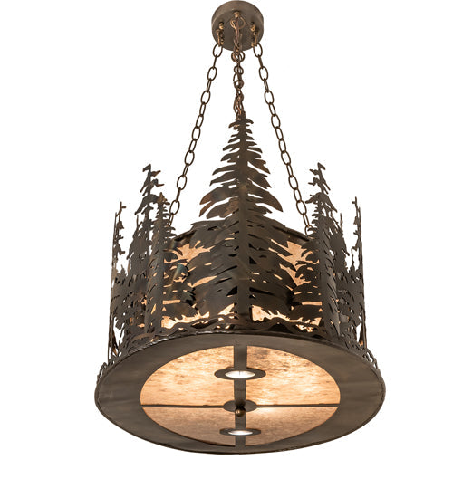 Meyda Lighting Tall Pines 48" 8-Light Dark Burnished Antique Copper Island Inverted Pendant Light With Silver Mica Shade Glass