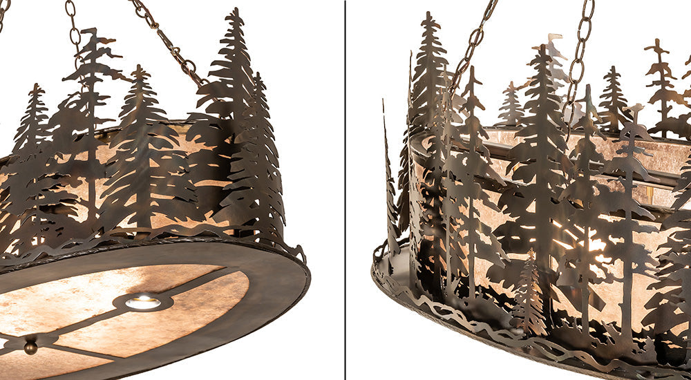 Meyda Lighting Tall Pines 48" 8-Light Dark Burnished Antique Copper Island Inverted Pendant Light With Silver Mica Shade Glass