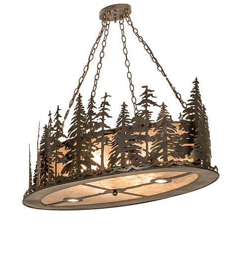 Meyda Lighting Tall Pines 48" 8-Light Dark Burnished Antique Copper Island Inverted Pendant Light With Silver Mica Shade Glass