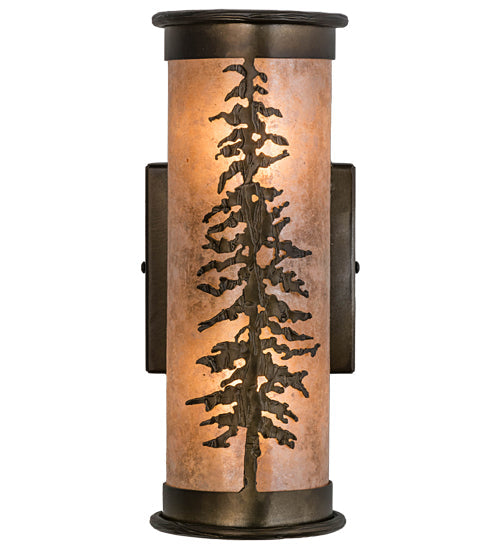 Meyda Lighting Tall Pines 5" 2-Light Antique Copper Wall Sconce With Silver Mica Shade Glass