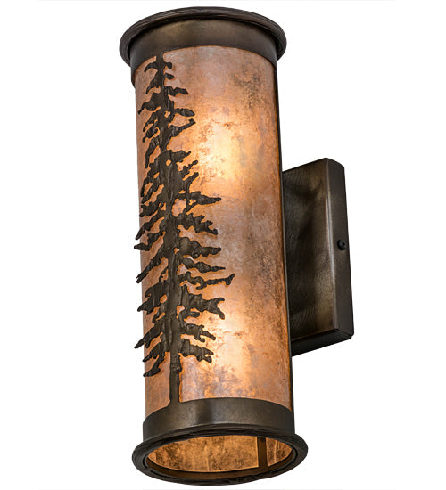 Meyda Lighting Tall Pines 5" 2-Light Antique Copper Wall Sconce With Silver Mica Shade Glass