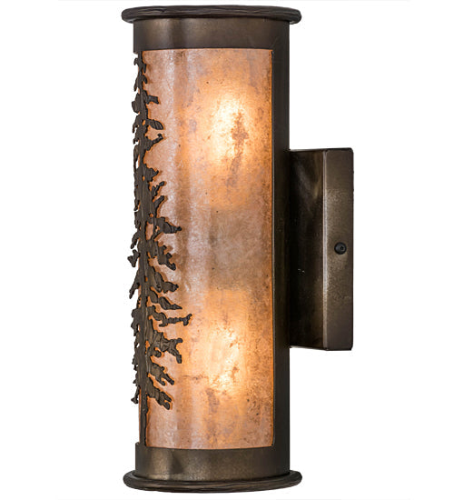 Meyda Lighting Tall Pines 5" 2-Light Antique Copper Wall Sconce With Silver Mica Shade Glass