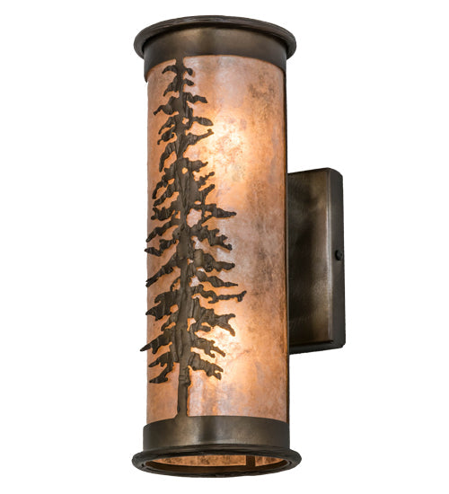 Meyda Lighting Tall Pines 5" 2-Light Antique Copper Wall Sconce With Silver Mica Shade Glass
