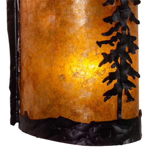 Meyda Lighting Tall Pines 5" 2-Light Mahogany Bronze Wall Sconce With Amber Mica Shade Glass