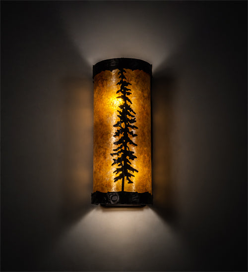 Meyda Lighting Tall Pines 5" 2-Light Mahogany Bronze Wall Sconce With Amber Mica Shade Glass