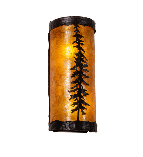 Meyda Lighting Tall Pines 5" 2-Light Mahogany Bronze Wall Sconce With Amber Mica Shade Glass