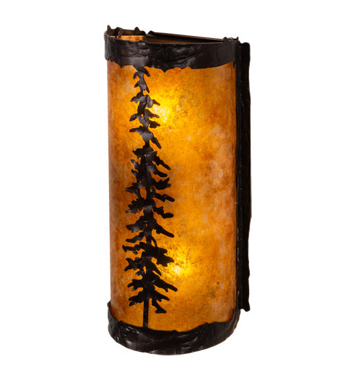 Meyda Lighting Tall Pines 5" 2-Light Mahogany Bronze Wall Sconce With Amber Mica Shade Glass