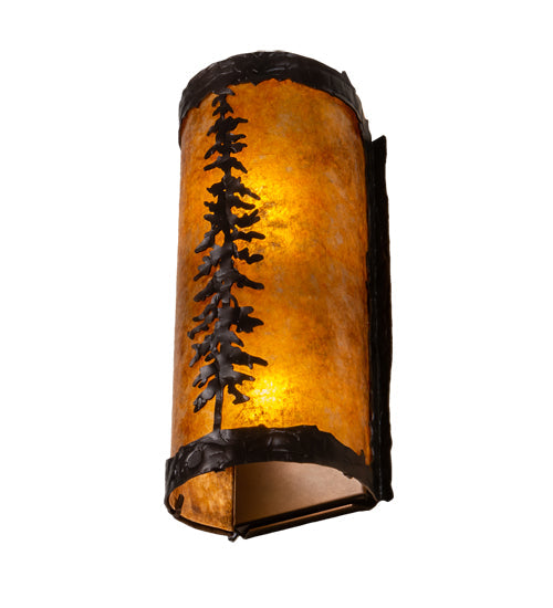 Meyda Lighting Tall Pines 5" 2-Light Mahogany Bronze Wall Sconce With Amber Mica Shade Glass