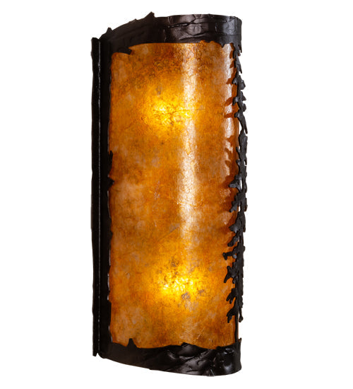 Meyda Lighting Tall Pines 5" 2-Light Mahogany Bronze Wall Sconce With Amber Mica Shade Glass