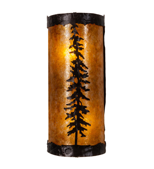 Meyda Lighting Tall Pines 5" 2-Light Mahogany Bronze Wall Sconce With Amber Mica Shade Glass