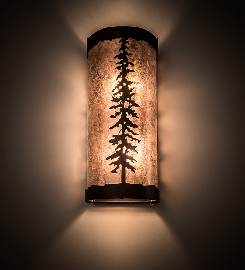 Meyda Lighting Tall Pines 5" 2-Light Mahogany Bronze Wall Sconce With Silver Mica Shade Glass