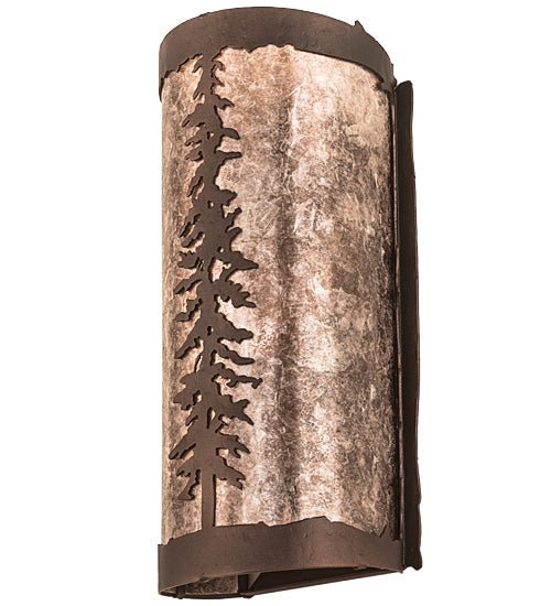 Meyda Lighting Tall Pines 5" 2-Light Mahogany Bronze Wall Sconce With Silver Mica Shade Glass