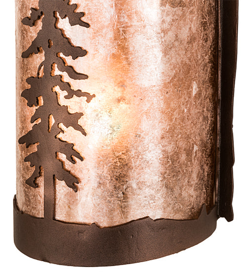 Meyda Lighting Tall Pines 5" 2-Light Mahogany Bronze Wall Sconce With Silver Mica Shade Glass