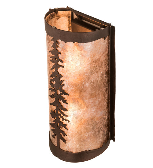 Meyda Lighting Tall Pines 5" 2-Light Mahogany Bronze Wall Sconce With Silver Mica Shade Glass