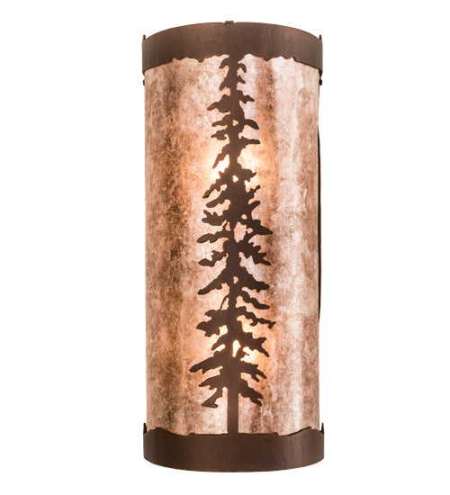 Meyda Lighting Tall Pines 5" 2-Light Mahogany Bronze Wall Sconce With Silver Mica Shade Glass