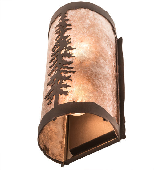 Meyda Lighting Tall Pines 5" 2-Light Mahogany Bronze Wall Sconce With Silver Mica Shade Glass