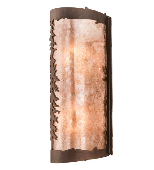 Meyda Lighting Tall Pines 5" 2-Light Mahogany Bronze Wall Sconce With Silver Mica Shade Glass