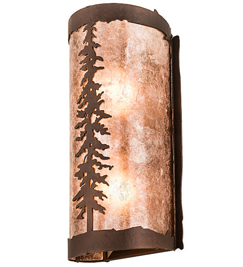 Meyda Lighting Tall Pines 5" 2-Light Mahogany Bronze Wall Sconce With Silver Mica Shade Glass