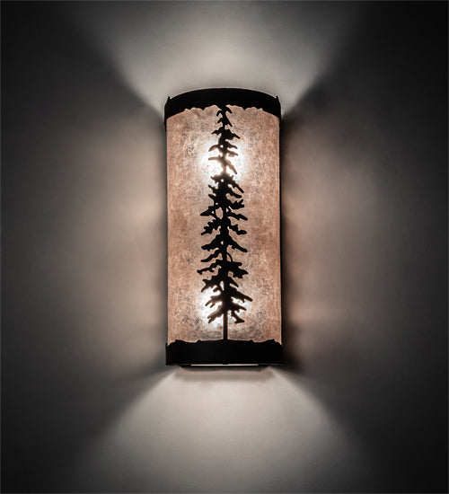 Meyda Lighting Tall Pines 5" 2-Light Oil Rubbed Bronze Wall Sconce With Silver Mica Shade Glass