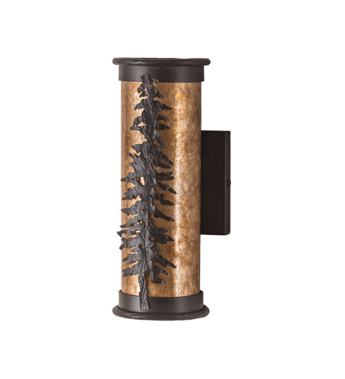 Meyda Lighting Tall Pines 5" 2-Light Textured Black Wall Sconce With Amber Mica Shade Glass