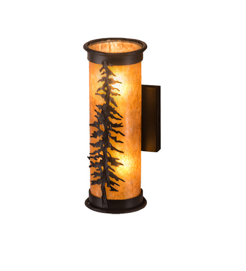 Meyda Lighting Tall Pines 5" 2-Light Textured Black Wall Sconce With Amber Mica Shade Glass