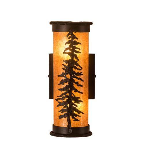 Meyda Lighting Tall Pines 5" 2-Light Textured Black Wall Sconce With Amber Mica Shade Glass
