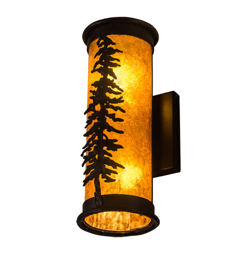 Meyda Lighting Tall Pines 5" 2-Light Textured Black Wall Sconce With Amber Mica Shade Glass