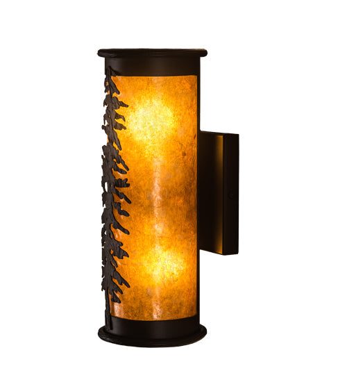 Meyda Lighting Tall Pines 5" 2-Light Textured Black Wall Sconce With Amber Mica Shade Glass