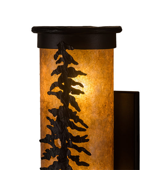 Meyda Lighting Tall Pines 5" 2-Light Textured Black Wall Sconce With Amber Mica Shade Glass