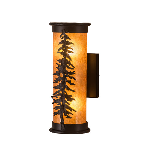 Meyda Lighting Tall Pines 5" 2-Light Textured Black Wall Sconce With Amber Mica Shade Glass