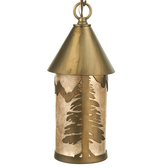 Meyda Lighting Tall Pines 5" Antique Copper Mini Pendant Light With Silver Mica Shade Glass