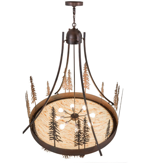Meyda Lighting Tall Pines 50" 8-Light Wrought Iron Over Mahogany Bronze Inverted Pendant Light With Randsburg Rock Idalight Shade Glass