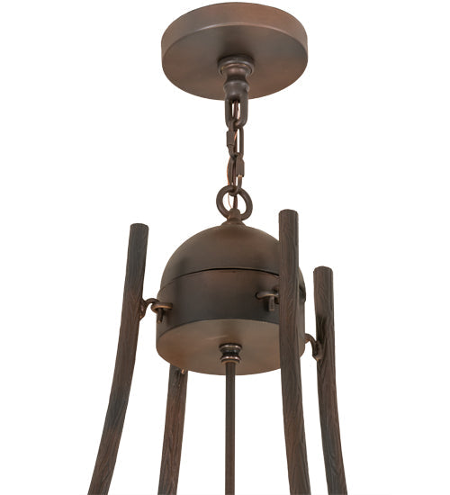 Meyda Lighting Tall Pines 50" 8-Light Wrought Iron Over Mahogany Bronze Inverted Pendant Light With Randsburg Rock Idalight Shade Glass
