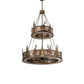Meyda Lighting Tall Pines 55" 20-Light 2-Tier Antique Copper Chandelier With Silver Mica Shade Glass and Fan