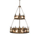 Meyda Lighting Tall Pines 55" 20-Light 2-Tier Antique Copper Chandelier With Silver Mica Shade Glass and Fan