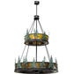 Meyda Lighting Tall Pines 55" 20-Light 2-Tier Wrought Iron and Green Trees Chandelier With Amber Mica Shade Glass and Fan