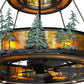 Meyda Lighting Tall Pines 55" 20-Light 2-Tier Wrought Iron and Green Trees Chandelier With Amber Mica Shade Glass and Fan